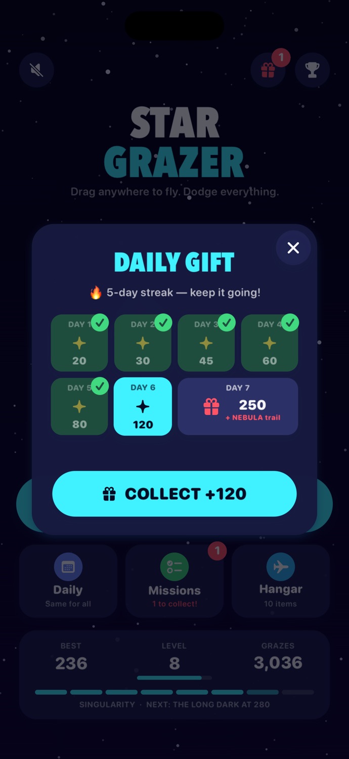 Daily gift calendar on a five-day streak