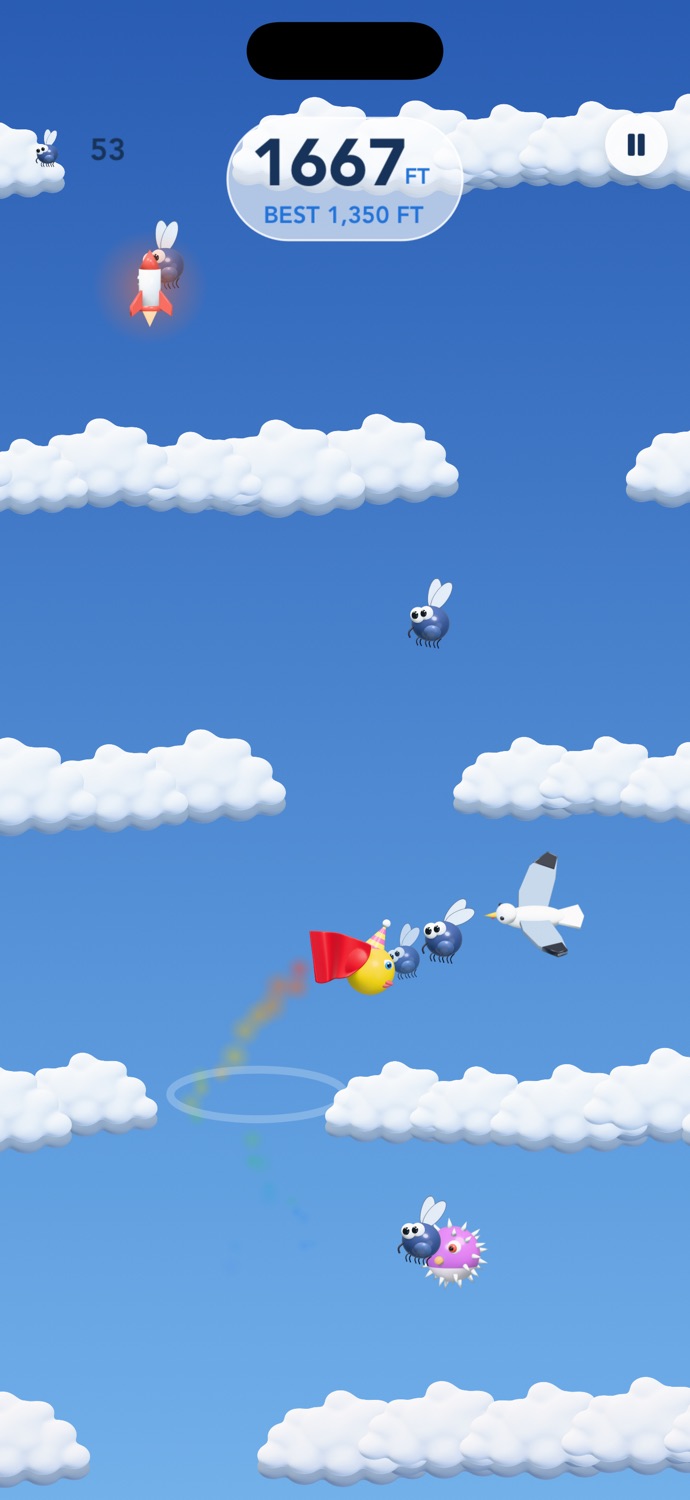 Guppy lining up with a gap in the clouds
