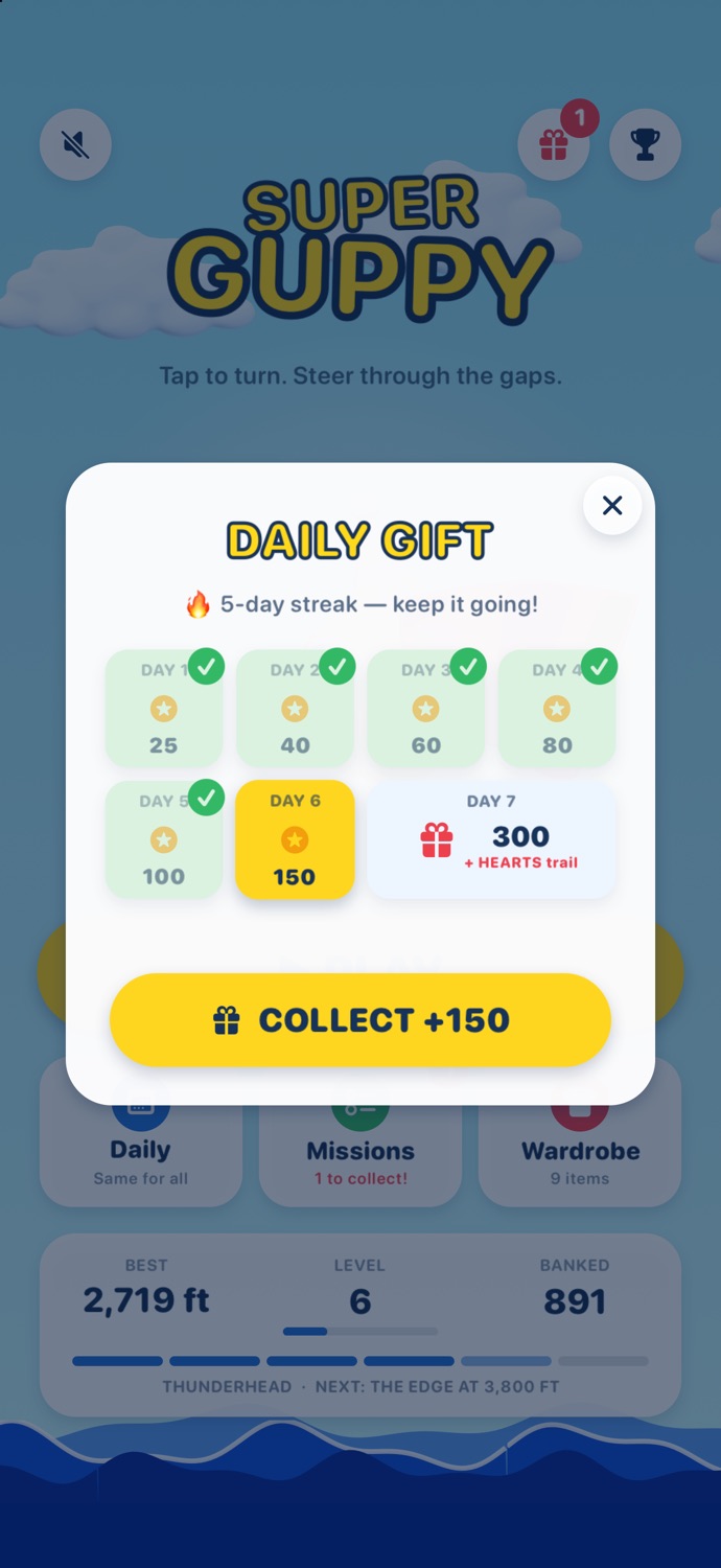 Daily gift calendar on a five-day streak