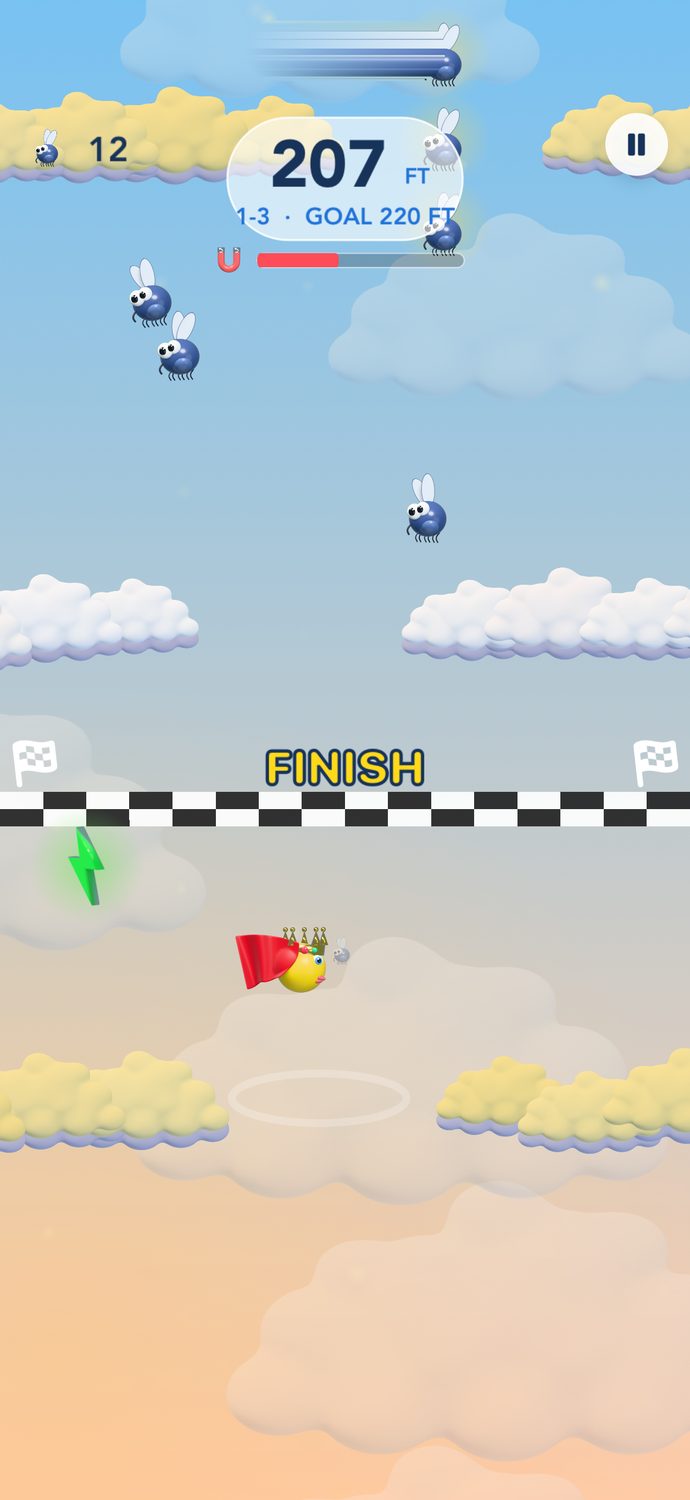 A chequered finish line across the sky above Guppy
